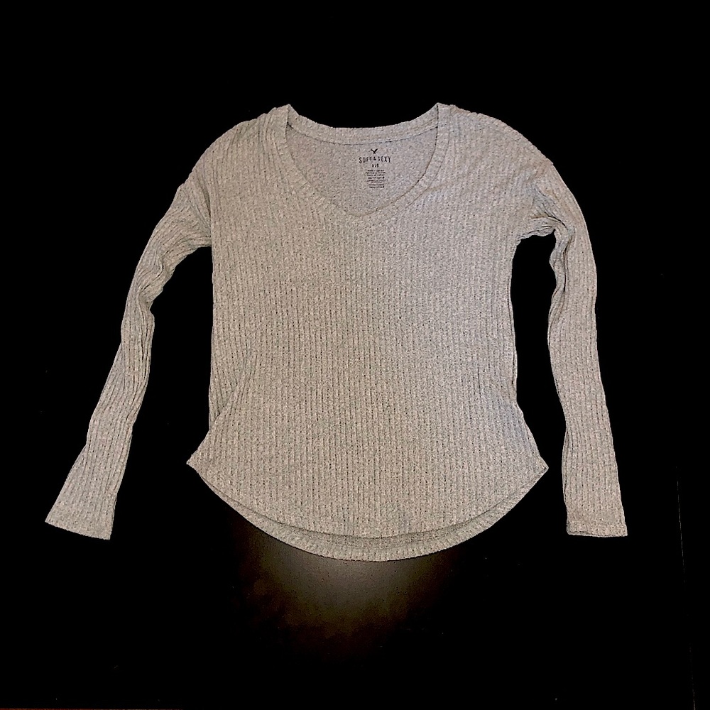American Eagle Soft and Sexy blue heather gray knit top xsmall